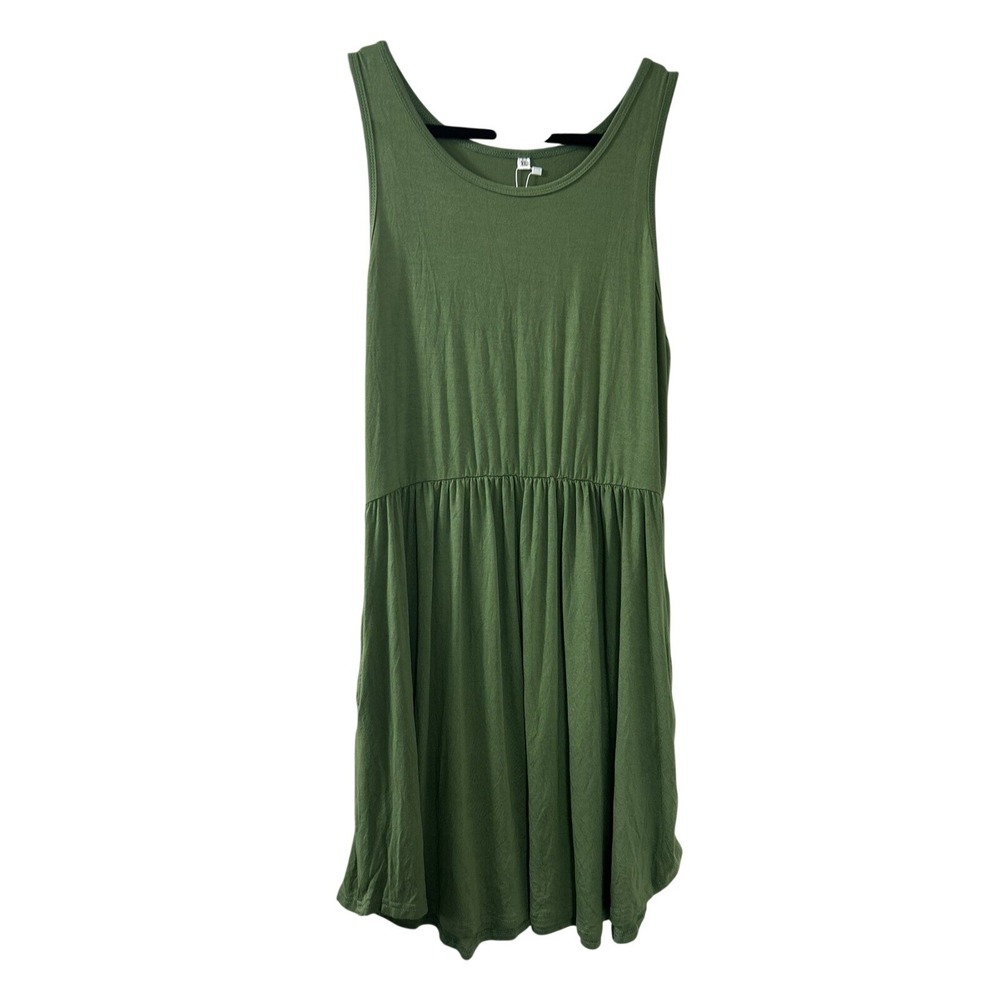 WNEEDU Women Olive‎ Green Sleeveless Tank Dress XL Elastic Waist Pockets New
